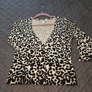 White House Black Market Animal Print V-Neck Cardigan